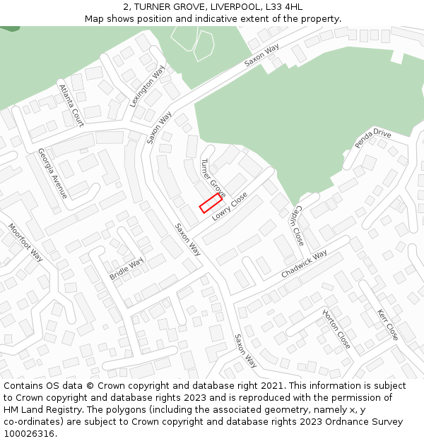 2, TURNER GROVE, LIVERPOOL, L33 4HL: Location map and indicative extent of plot