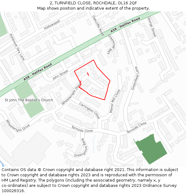 2, TURNFIELD CLOSE, ROCHDALE, OL16 2QF: Location map and indicative extent of plot