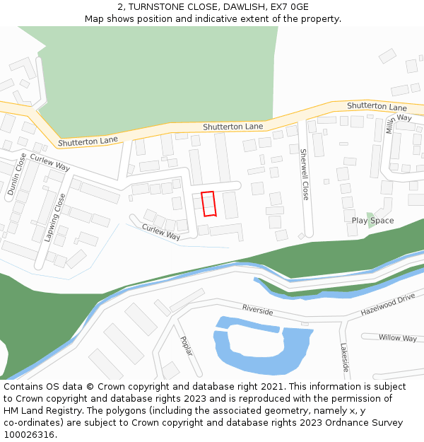 2, TURNSTONE CLOSE, DAWLISH, EX7 0GE: Location map and indicative extent of plot