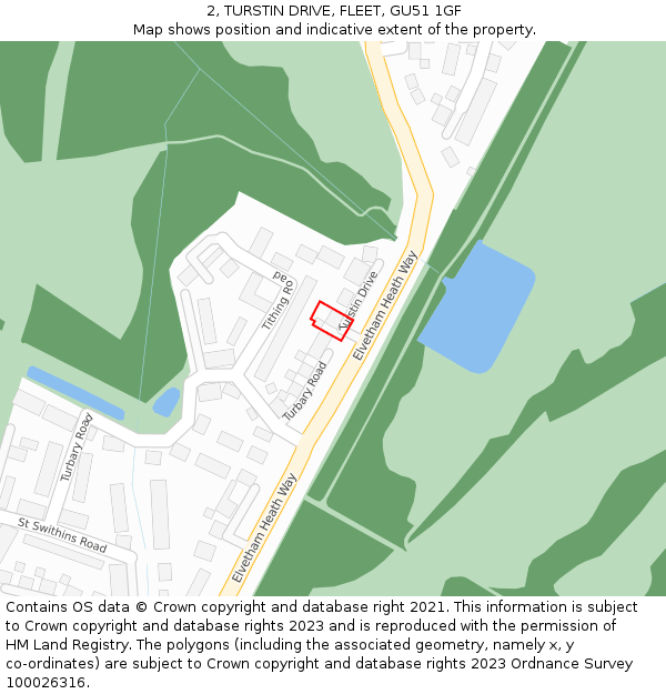 2, TURSTIN DRIVE, FLEET, GU51 1GF: Location map and indicative extent of plot