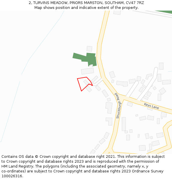 2, TURVINS MEADOW, PRIORS MARSTON, SOUTHAM, CV47 7RZ: Location map and indicative extent of plot