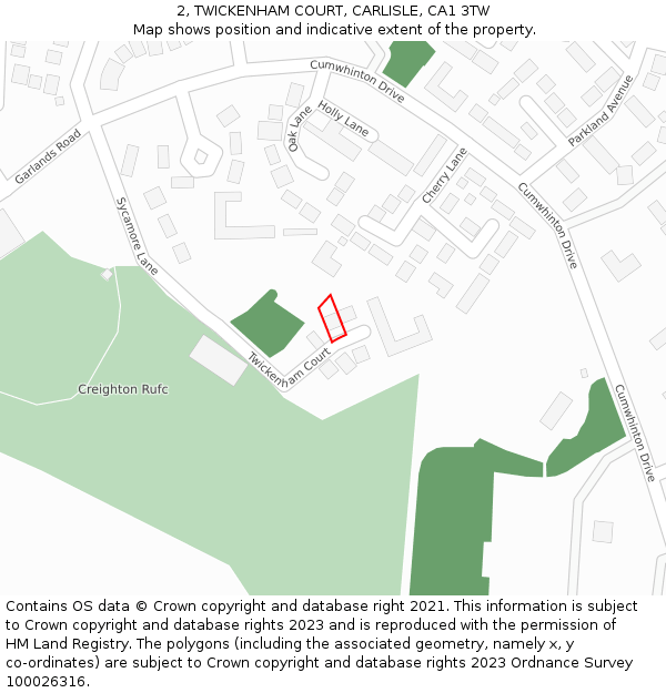 2, TWICKENHAM COURT, CARLISLE, CA1 3TW: Location map and indicative extent of plot