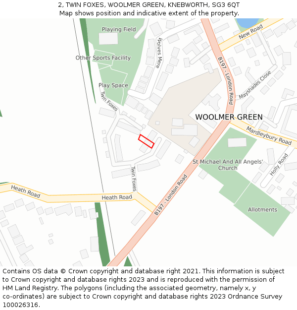 2, TWIN FOXES, WOOLMER GREEN, KNEBWORTH, SG3 6QT: Location map and indicative extent of plot