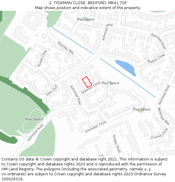 2, TYDEMAN CLOSE, BEDFORD, MK41 7GF: Location map and indicative extent of plot