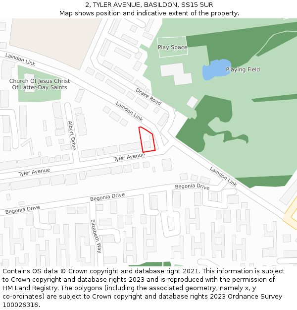 2, TYLER AVENUE, BASILDON, SS15 5UR: Location map and indicative extent of plot