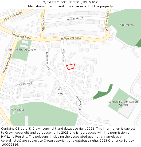 2, TYLER CLOSE, BRISTOL, BS15 9NG: Location map and indicative extent of plot