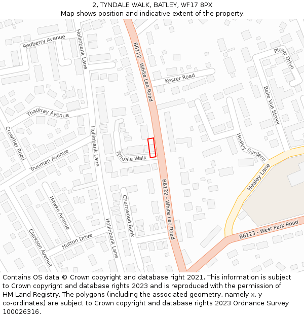 2, TYNDALE WALK, BATLEY, WF17 8PX: Location map and indicative extent of plot