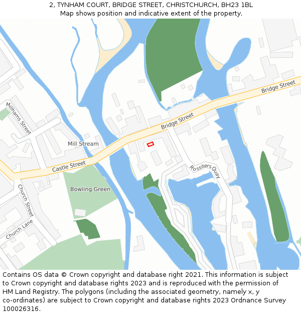 2, TYNHAM COURT, BRIDGE STREET, CHRISTCHURCH, BH23 1BL: Location map and indicative extent of plot