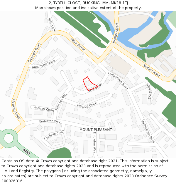 2, TYRELL CLOSE, BUCKINGHAM, MK18 1EJ: Location map and indicative extent of plot