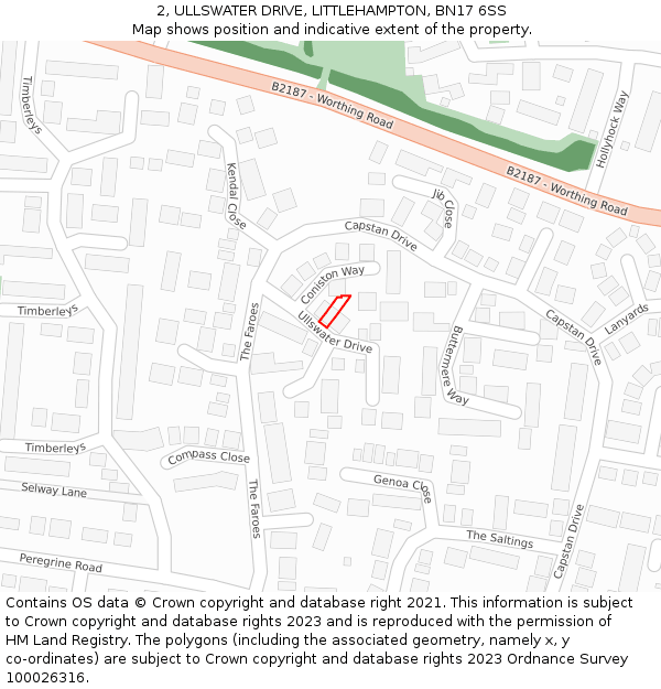 2, ULLSWATER DRIVE, LITTLEHAMPTON, BN17 6SS: Location map and indicative extent of plot