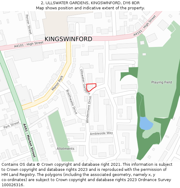 2, ULLSWATER GARDENS, KINGSWINFORD, DY6 8DR: Location map and indicative extent of plot