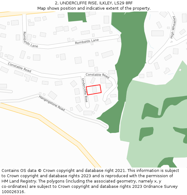 2, UNDERCLIFFE RISE, ILKLEY, LS29 8RF: Location map and indicative extent of plot