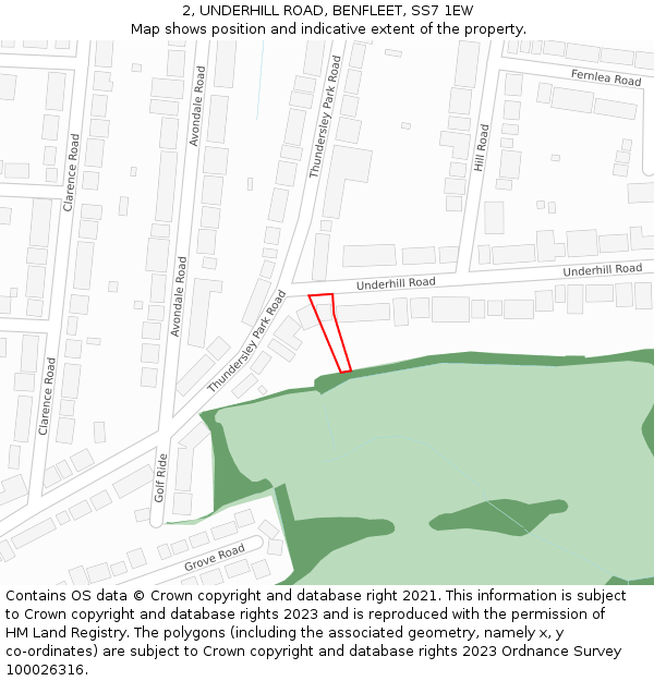 2, UNDERHILL ROAD, BENFLEET, SS7 1EW: Location map and indicative extent of plot