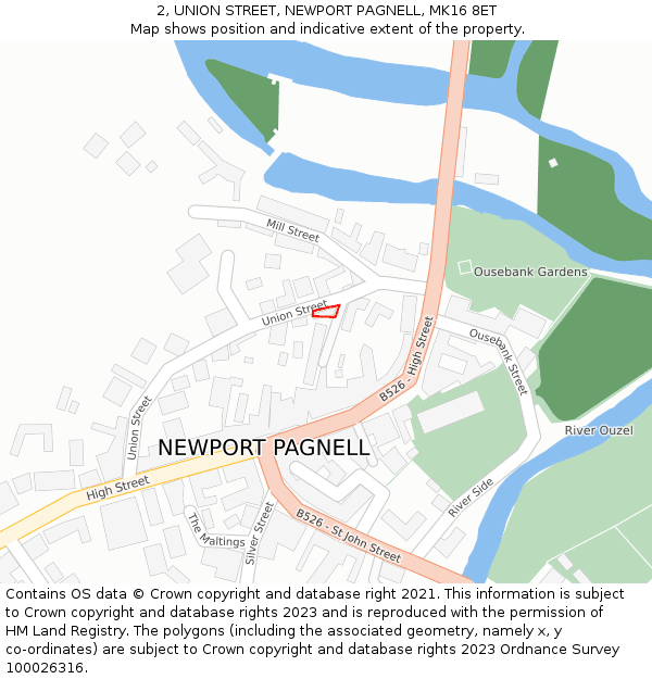 2, UNION STREET, NEWPORT PAGNELL, MK16 8ET: Location map and indicative extent of plot
