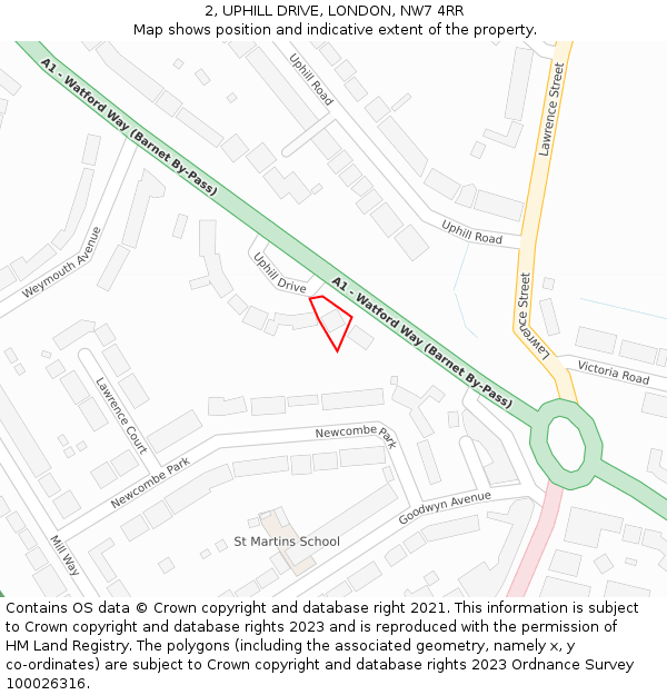 2, UPHILL DRIVE, LONDON, NW7 4RR: Location map and indicative extent of plot