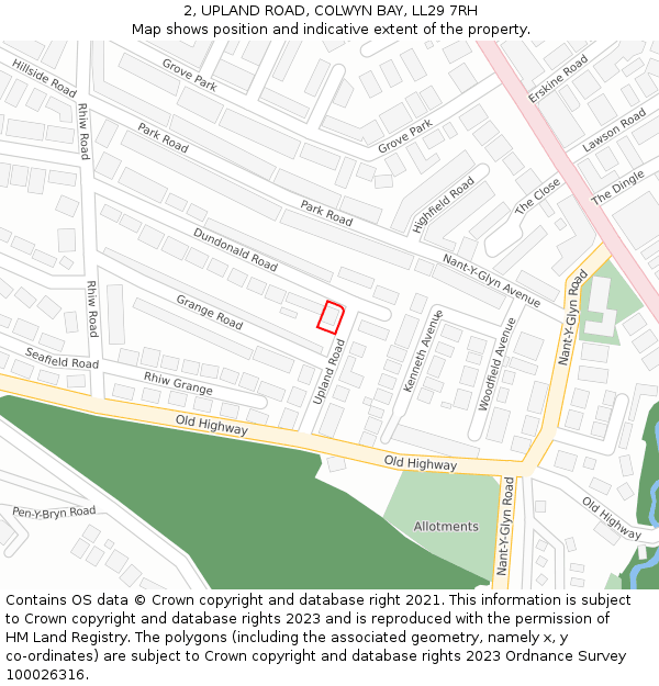 2, UPLAND ROAD, COLWYN BAY, LL29 7RH: Location map and indicative extent of plot