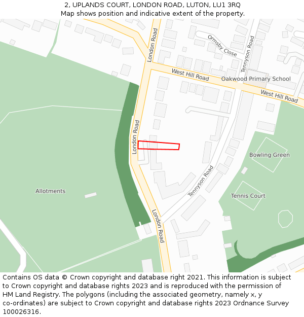 2, UPLANDS COURT, LONDON ROAD, LUTON, LU1 3RQ: Location map and indicative extent of plot