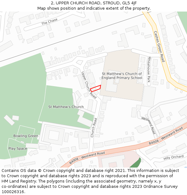 2, UPPER CHURCH ROAD, STROUD, GL5 4JF: Location map and indicative extent of plot