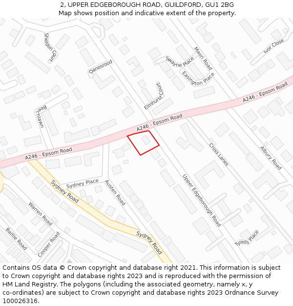 2, UPPER EDGEBOROUGH ROAD, GUILDFORD, GU1 2BG: Location map and indicative extent of plot