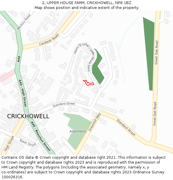 2, UPPER HOUSE FARM, CRICKHOWELL, NP8 1BZ: Location map and indicative extent of plot