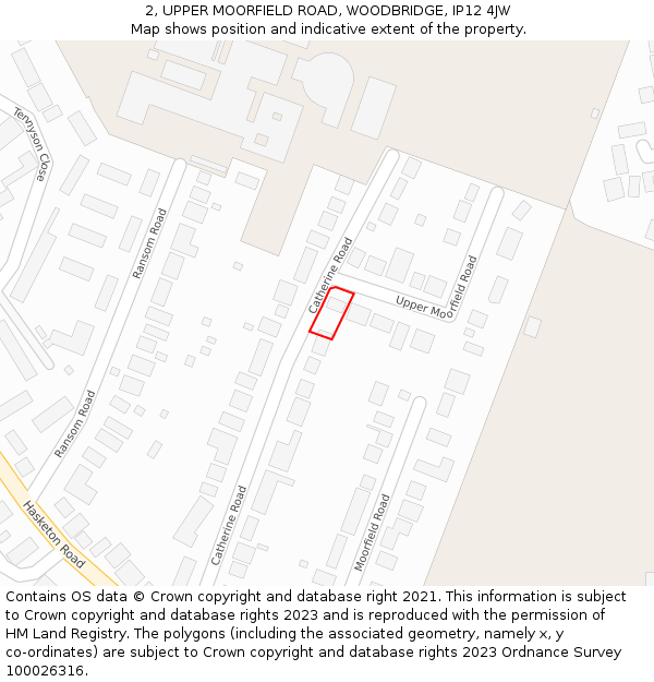 2, UPPER MOORFIELD ROAD, WOODBRIDGE, IP12 4JW: Location map and indicative extent of plot