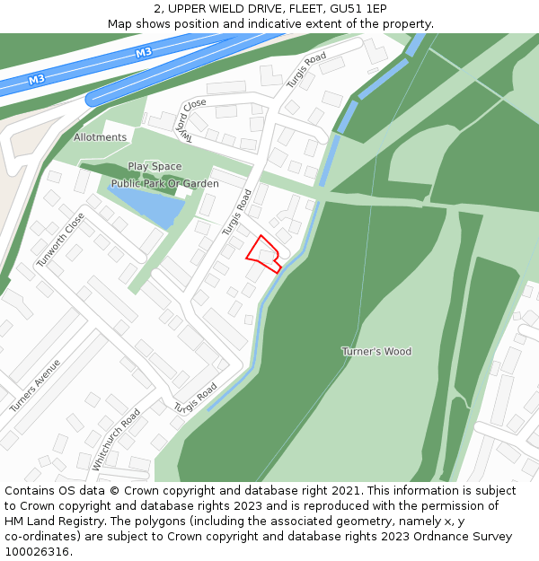 2, UPPER WIELD DRIVE, FLEET, GU51 1EP: Location map and indicative extent of plot