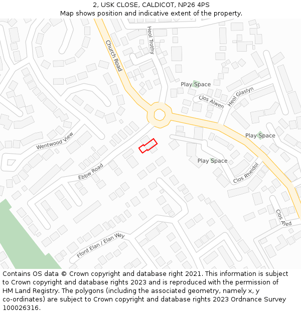 2, USK CLOSE, CALDICOT, NP26 4PS: Location map and indicative extent of plot