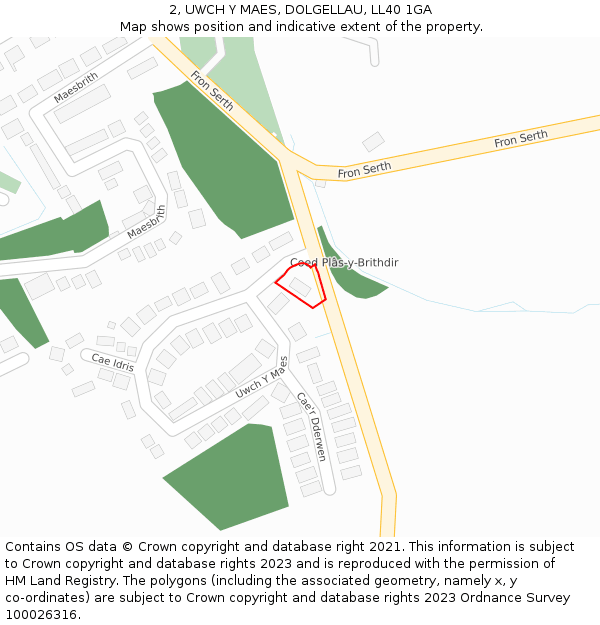 2, UWCH Y MAES, DOLGELLAU, LL40 1GA: Location map and indicative extent of plot