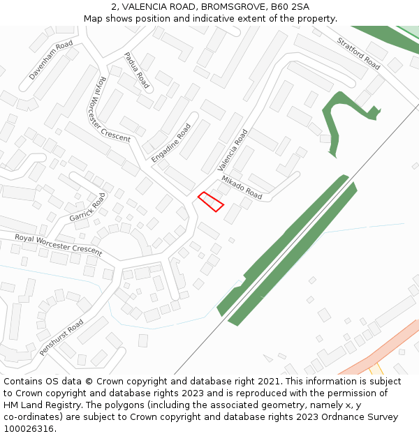 2, VALENCIA ROAD, BROMSGROVE, B60 2SA: Location map and indicative extent of plot