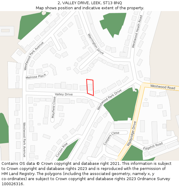 2, VALLEY DRIVE, LEEK, ST13 8NQ: Location map and indicative extent of plot
