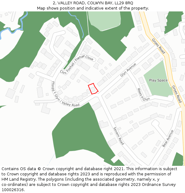 2, VALLEY ROAD, COLWYN BAY, LL29 8RQ: Location map and indicative extent of plot