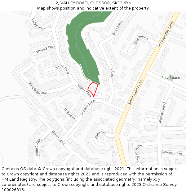 2, VALLEY ROAD, GLOSSOP, SK13 6YN: Location map and indicative extent of plot