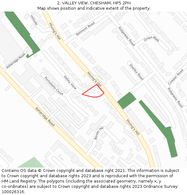 2, VALLEY VIEW, CHESHAM, HP5 2PH: Location map and indicative extent of plot