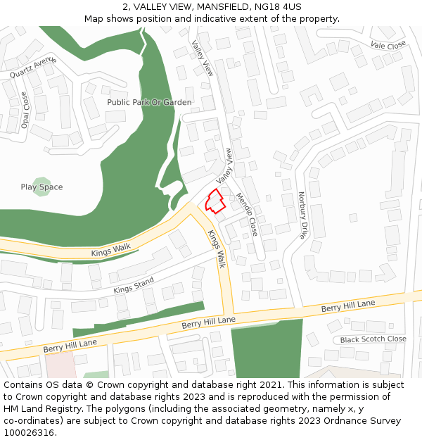 2, VALLEY VIEW, MANSFIELD, NG18 4US: Location map and indicative extent of plot