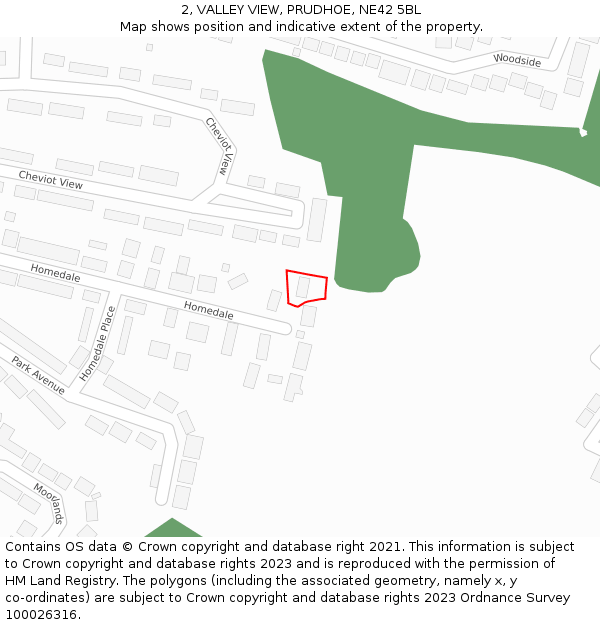 2, VALLEY VIEW, PRUDHOE, NE42 5BL: Location map and indicative extent of plot