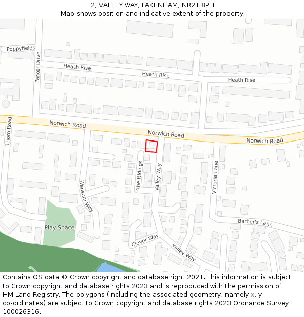 2, VALLEY WAY, FAKENHAM, NR21 8PH: Location map and indicative extent of plot