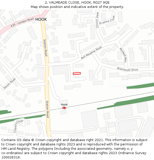 2, VALMEADE CLOSE, HOOK, RG27 9QE: Location map and indicative extent of plot