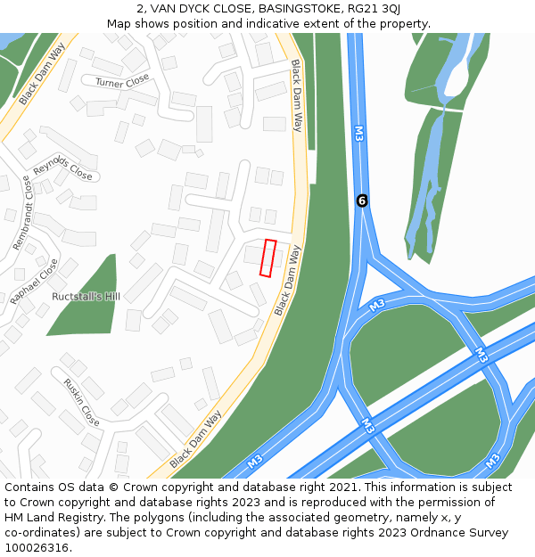 2, VAN DYCK CLOSE, BASINGSTOKE, RG21 3QJ: Location map and indicative extent of plot