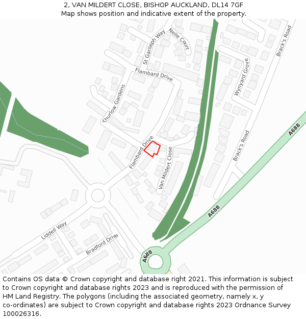 2, VAN MILDERT CLOSE, BISHOP AUCKLAND, DL14 7GF: Location map and indicative extent of plot