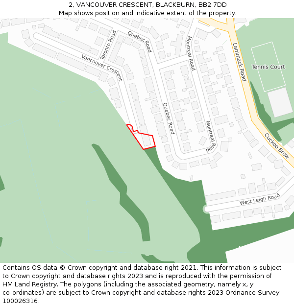 2, VANCOUVER CRESCENT, BLACKBURN, BB2 7DD: Location map and indicative extent of plot