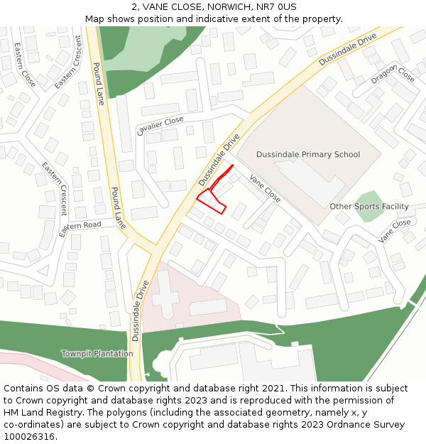 2, VANE CLOSE, NORWICH, NR7 0US: Location map and indicative extent of plot