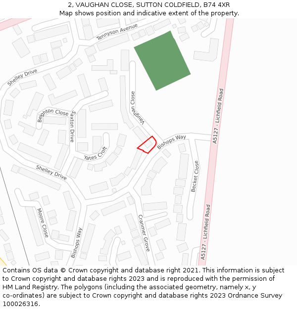 2, VAUGHAN CLOSE, SUTTON COLDFIELD, B74 4XR: Location map and indicative extent of plot