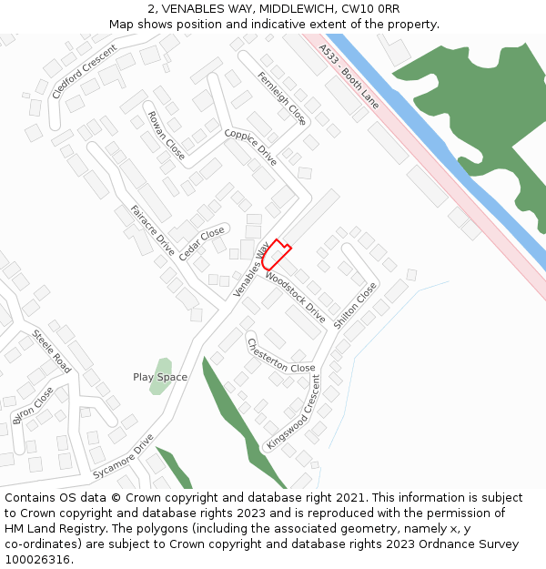 2, VENABLES WAY, MIDDLEWICH, CW10 0RR: Location map and indicative extent of plot