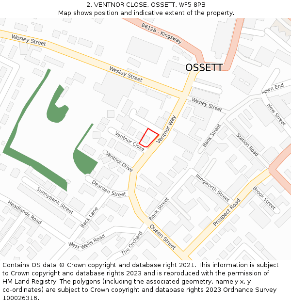 2, VENTNOR CLOSE, OSSETT, WF5 8PB: Location map and indicative extent of plot