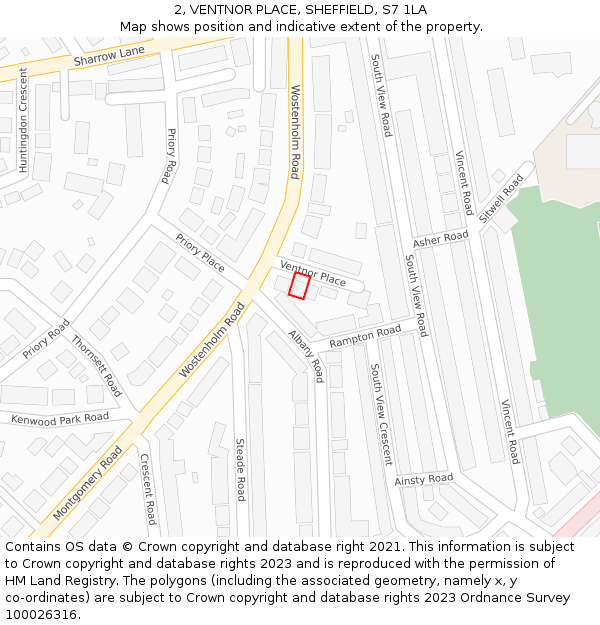 2, VENTNOR PLACE, SHEFFIELD, S7 1LA: Location map and indicative extent of plot