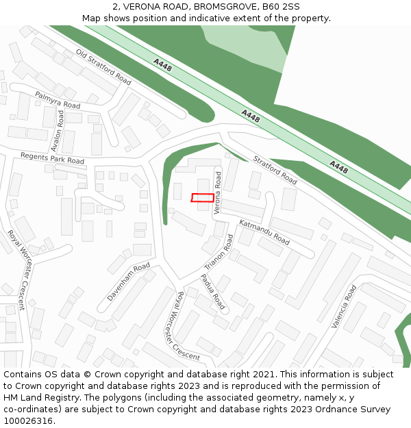 2, VERONA ROAD, BROMSGROVE, B60 2SS: Location map and indicative extent of plot