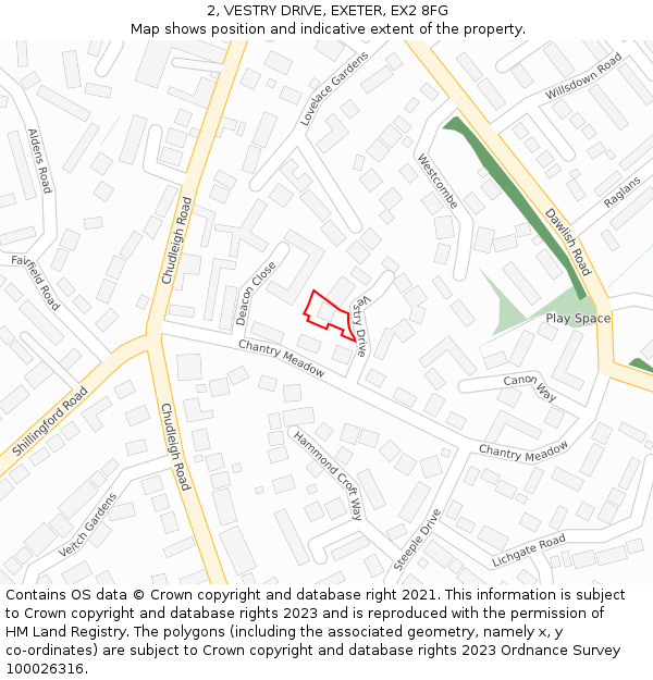 2, VESTRY DRIVE, EXETER, EX2 8FG: Location map and indicative extent of plot