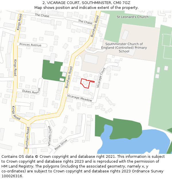 2, VICARAGE COURT, SOUTHMINSTER, CM0 7GZ: Location map and indicative extent of plot