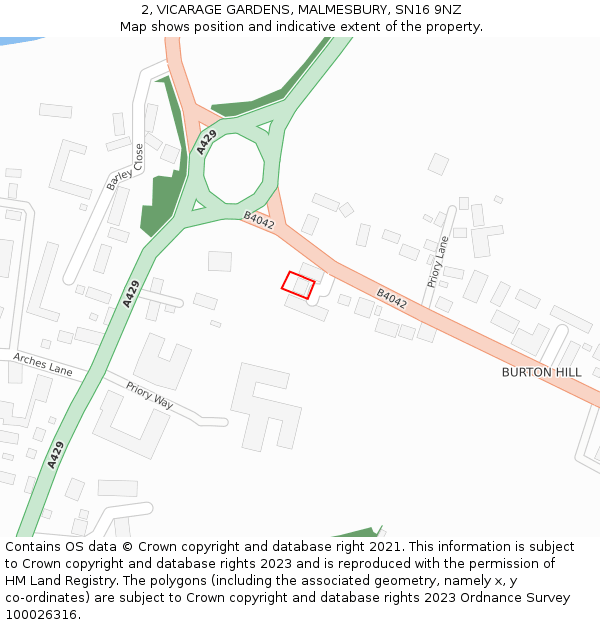 2, VICARAGE GARDENS, MALMESBURY, SN16 9NZ: Location map and indicative extent of plot