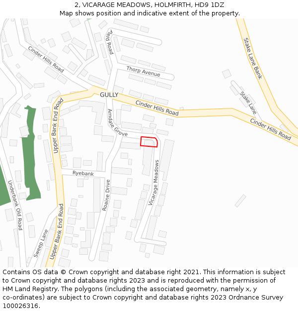 2, VICARAGE MEADOWS, HOLMFIRTH, HD9 1DZ: Location map and indicative extent of plot